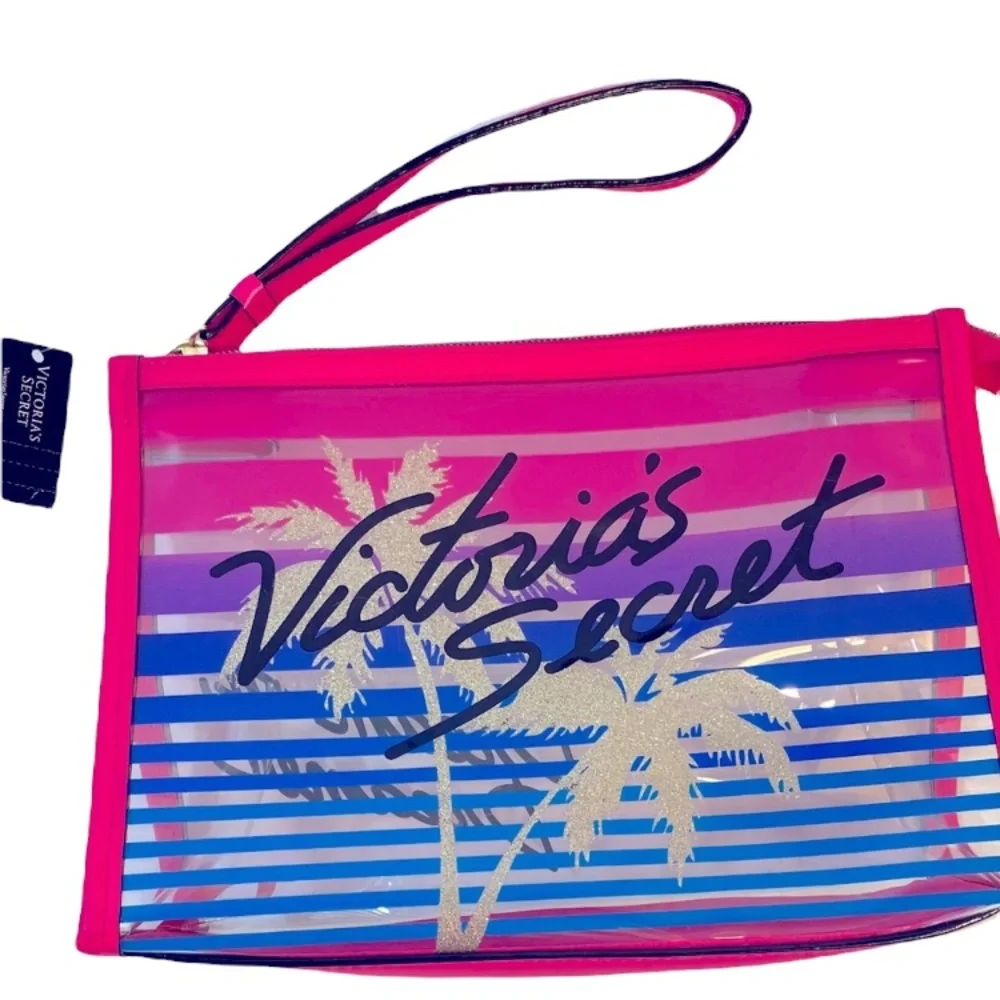 Victoria’s Secret Wristlet Zipper Bag Clear View Special Limited Palm Tree Pink